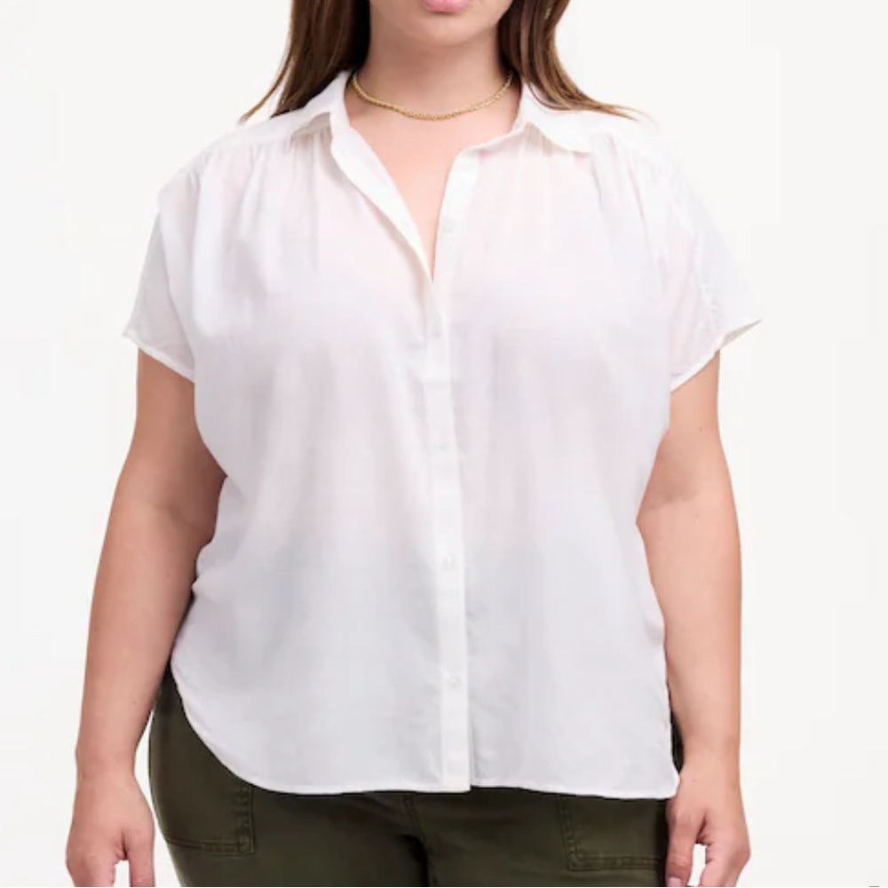 Madewell Eyelet White Cap-Sleeve A-Line Button Down Shirt